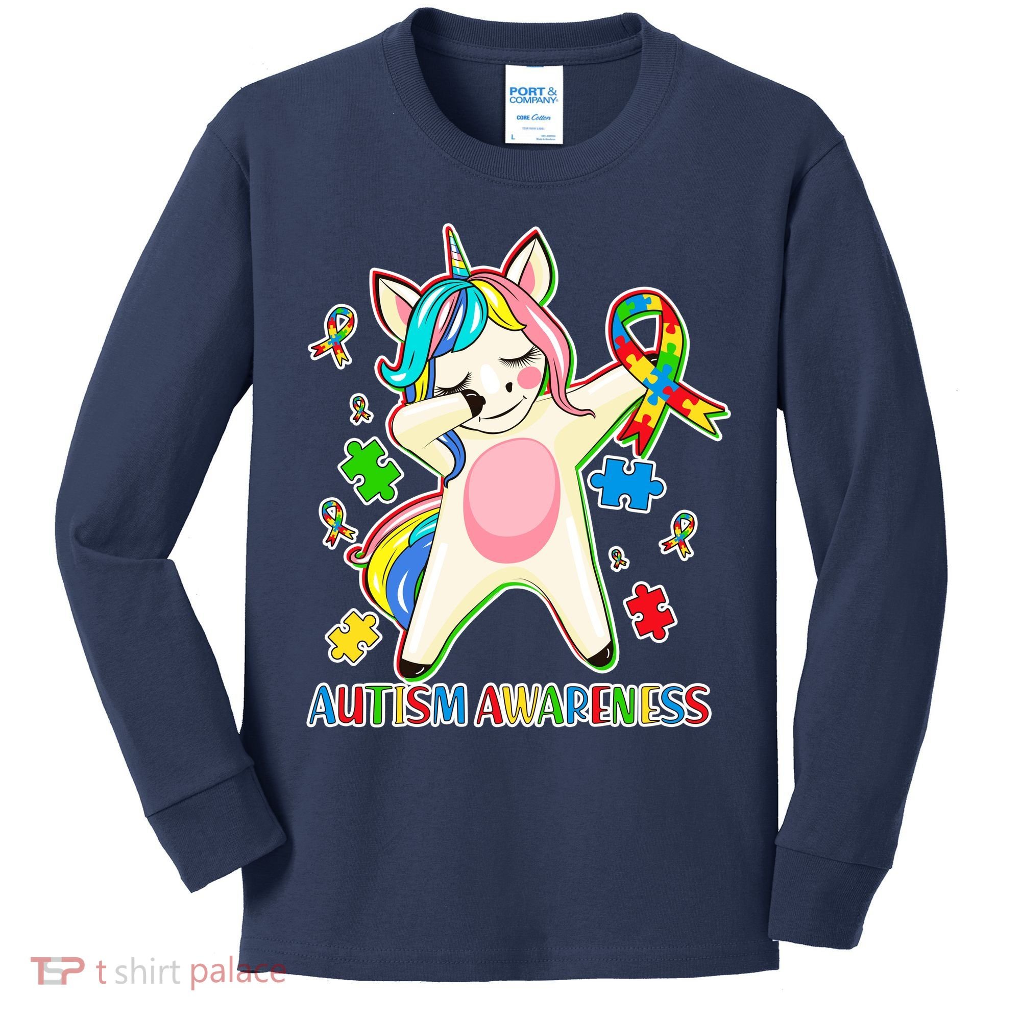 Autism Awareness Dabbing Unicorn Kids Long Sleeve Shirt