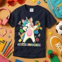 Autism Awareness Dabbing Unicorn Kids T-Shirt thumb 3