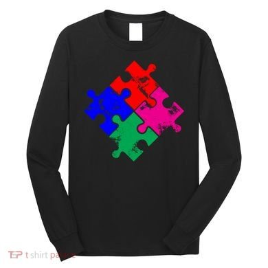 Autism Awareness Distressed Puzzle Pieces  Long Sleeve Shirt