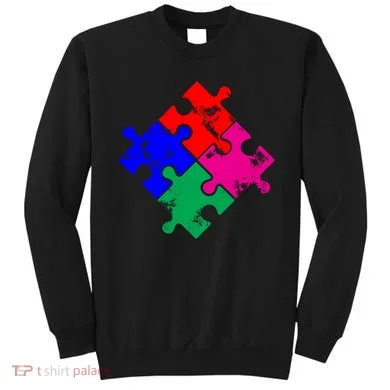 Autism Awareness Distressed Puzzle Pieces Sweatshirt