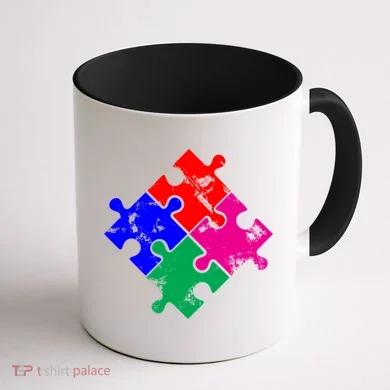 Autism Awareness Distressed Puzzle Pieces Coffee Mug back