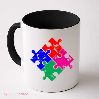 Autism Awareness Distressed Puzzle Pieces Coffee Mug