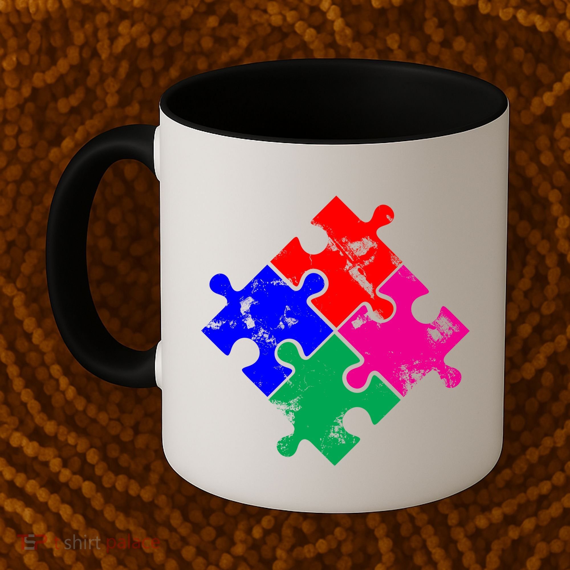 Autism Awareness Distressed Puzzle Pieces  Coffee Mug