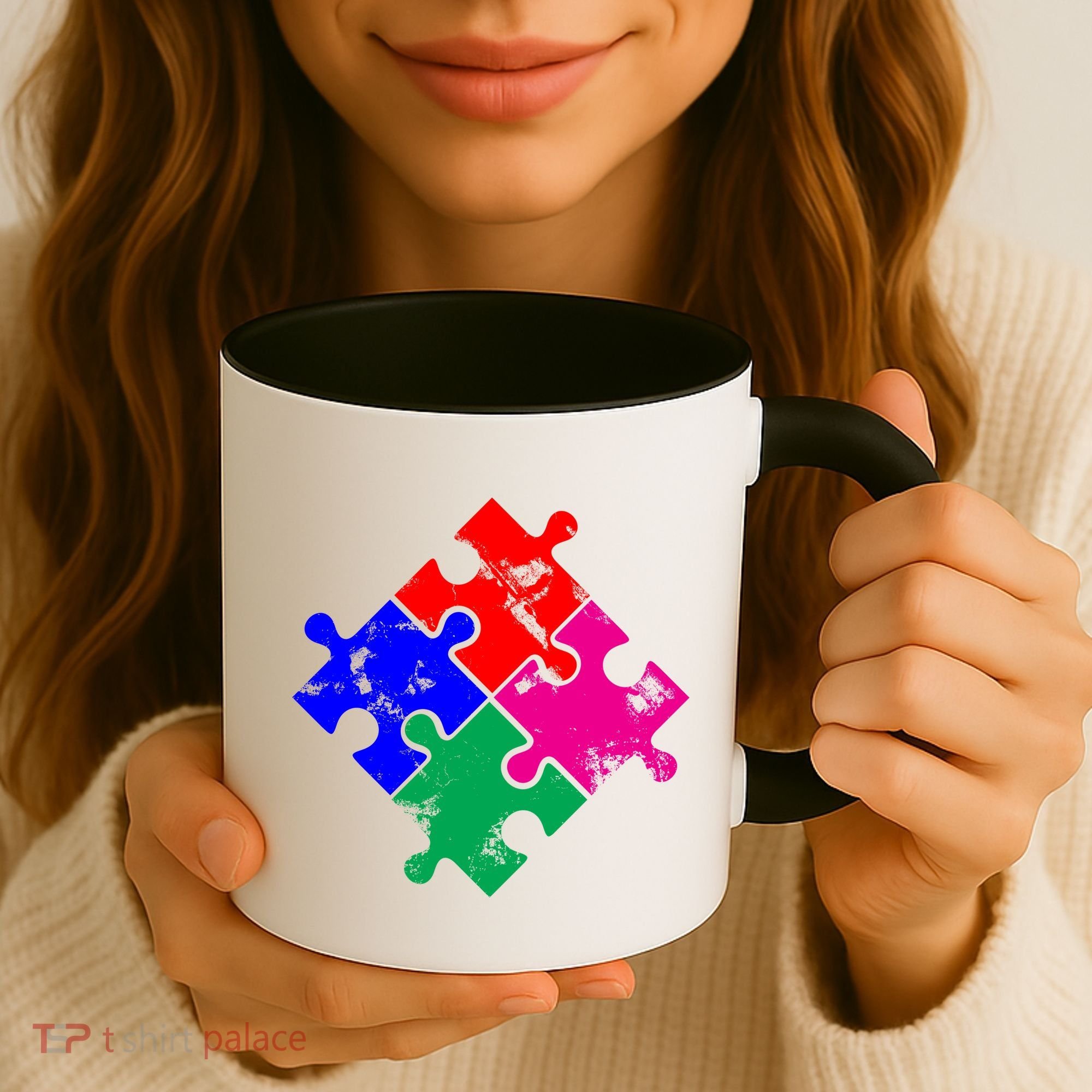 Autism Awareness Distressed Puzzle Pieces  Coffee Mug