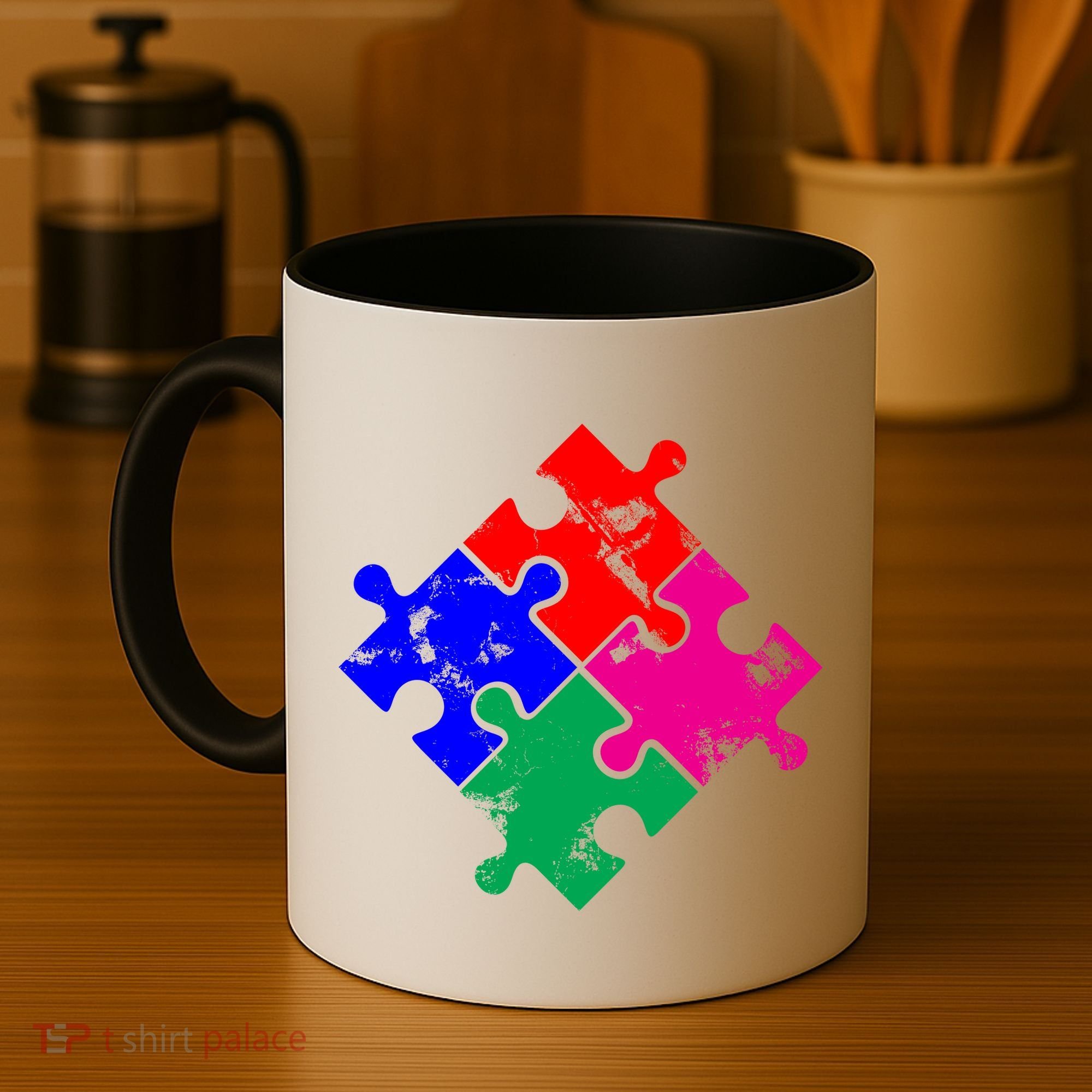 Autism Awareness Distressed Puzzle Pieces  Coffee Mug