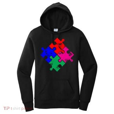 Autism Awareness Distressed Puzzle Pieces  Women's Hoodie