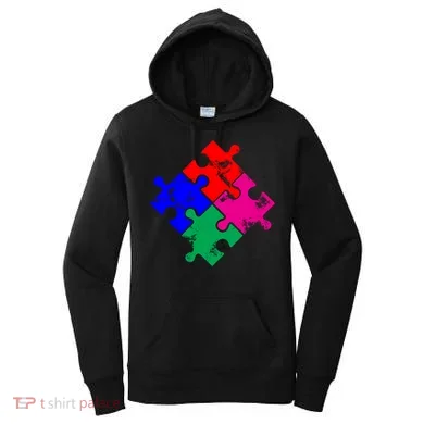 Autism Awareness Distressed Puzzle Pieces Women's Hoodie