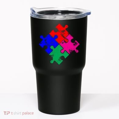 Autism Awareness Distressed Puzzle Pieces  Tumbler