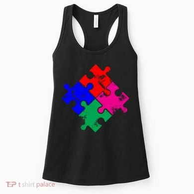 Autism Awareness Distressed Puzzle Pieces  Women's Tank Top
