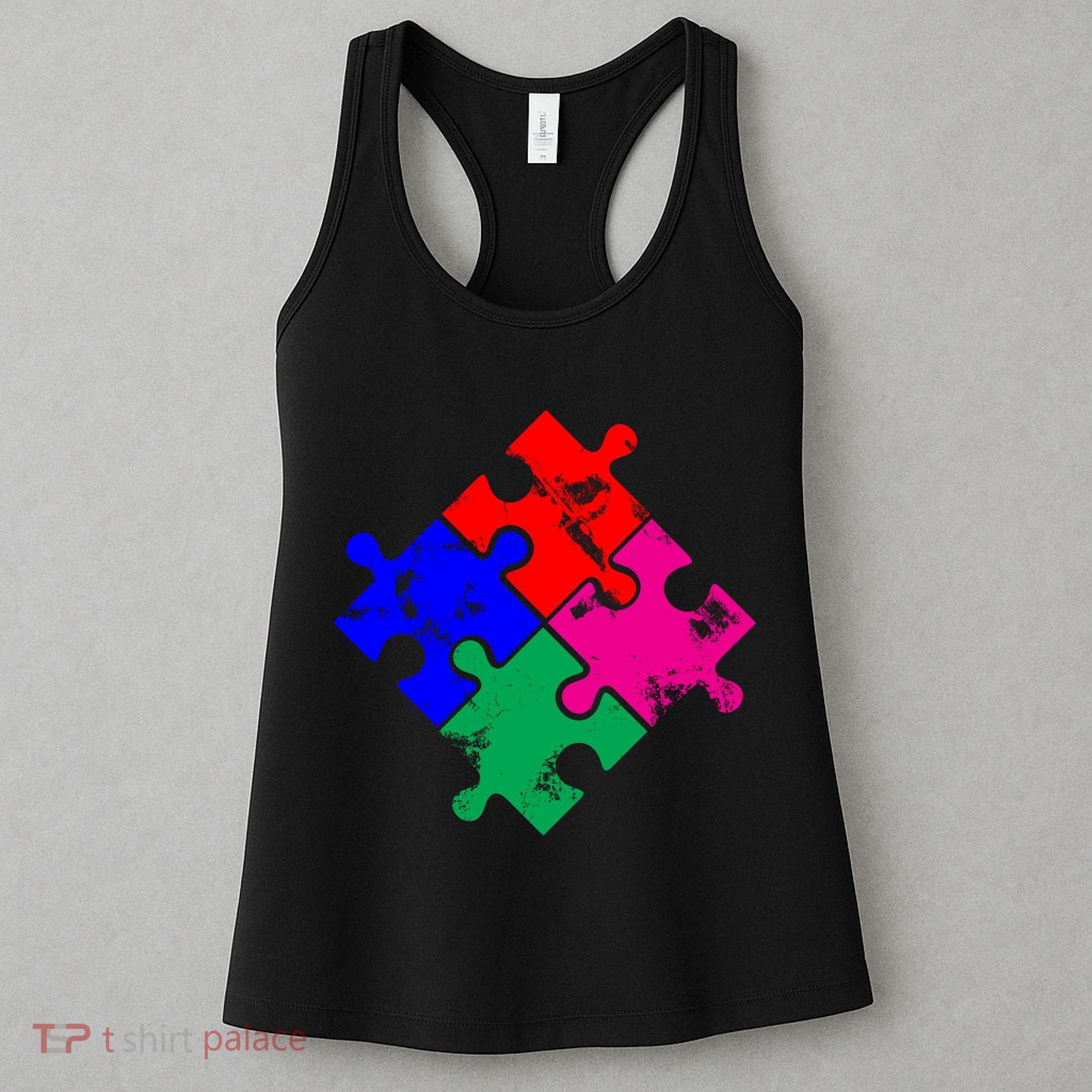 Autism Awareness Distressed Puzzle Pieces  Women's Tank Top