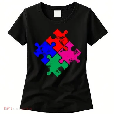Autism Awareness Distressed Puzzle Pieces  Women's T-Shirt