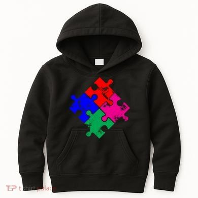 Autism Awareness Distressed Puzzle Pieces  Kids Hoodie