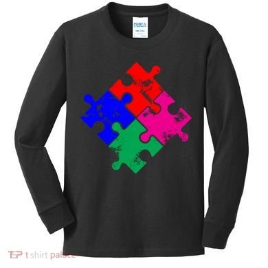 Autism Awareness Distressed Puzzle Pieces  Kids Long Sleeve Shirt