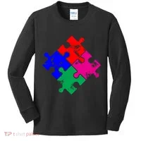 Autism Awareness Distressed Puzzle Pieces  Kids Long Sleeve Shirt thumb 0