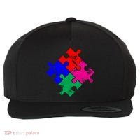 Autism Awareness Distressed Puzzle Pieces  Wool Snapback Cap thumb 0