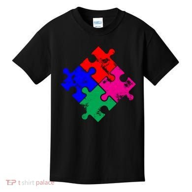 Autism Awareness Distressed Puzzle Pieces  Kids T-Shirt