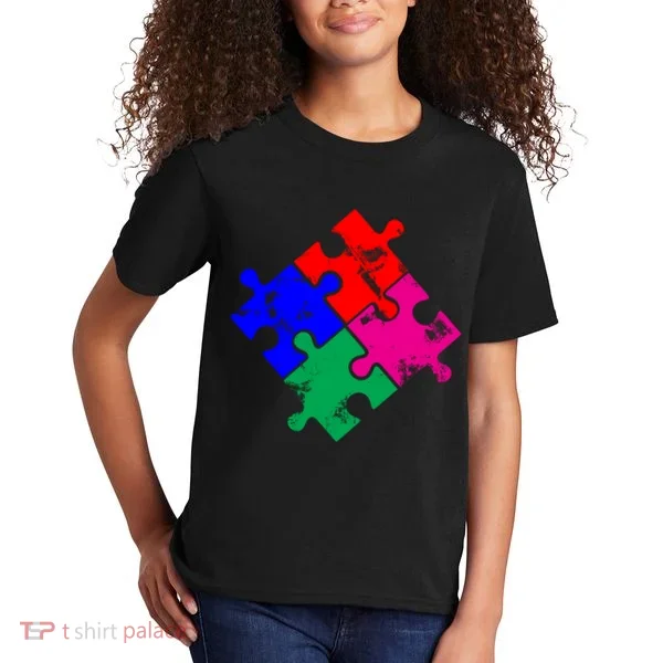 Autism Awareness Distressed Puzzle Pieces  Kids T-Shirt