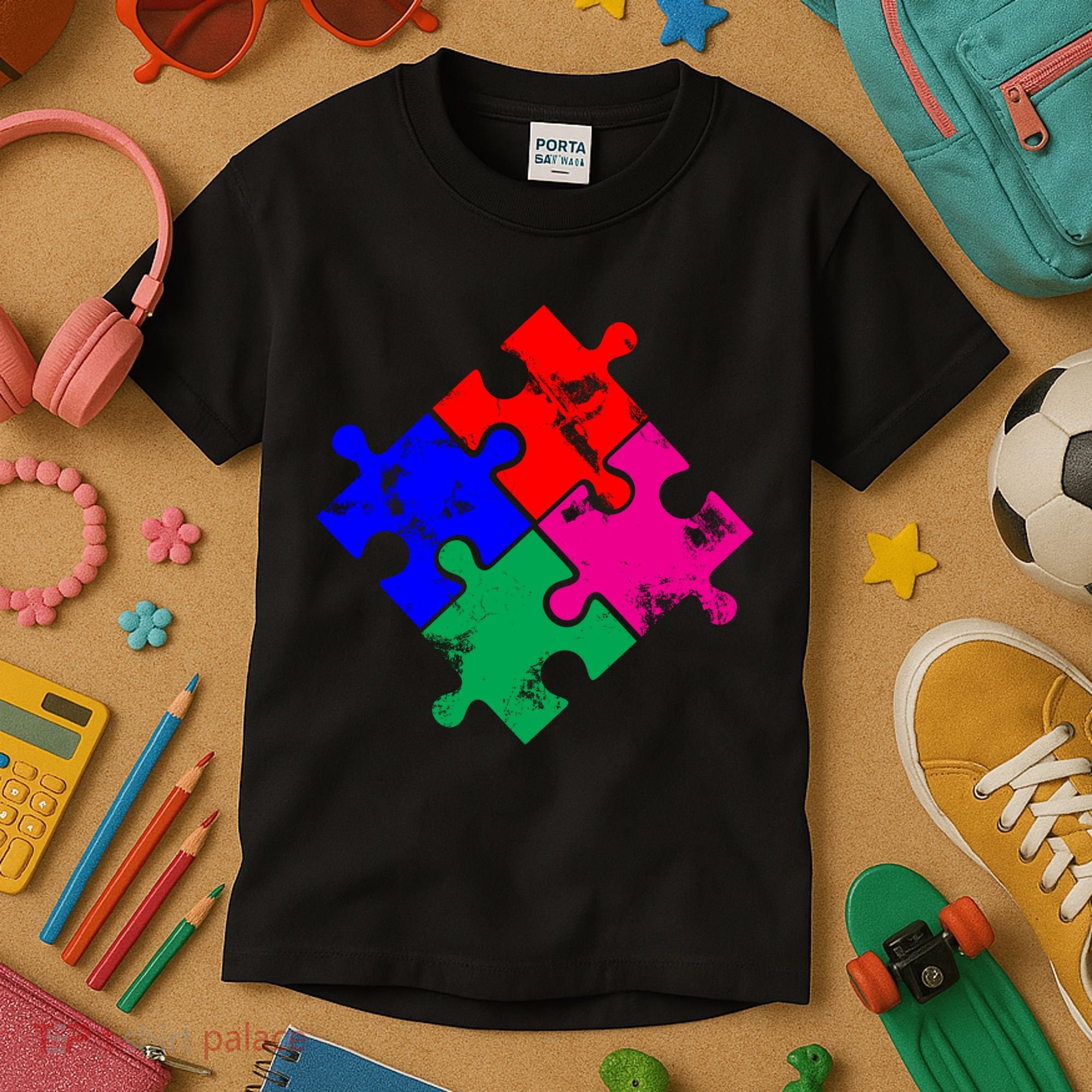 Autism Awareness Distressed Puzzle Pieces  Kids T-Shirt