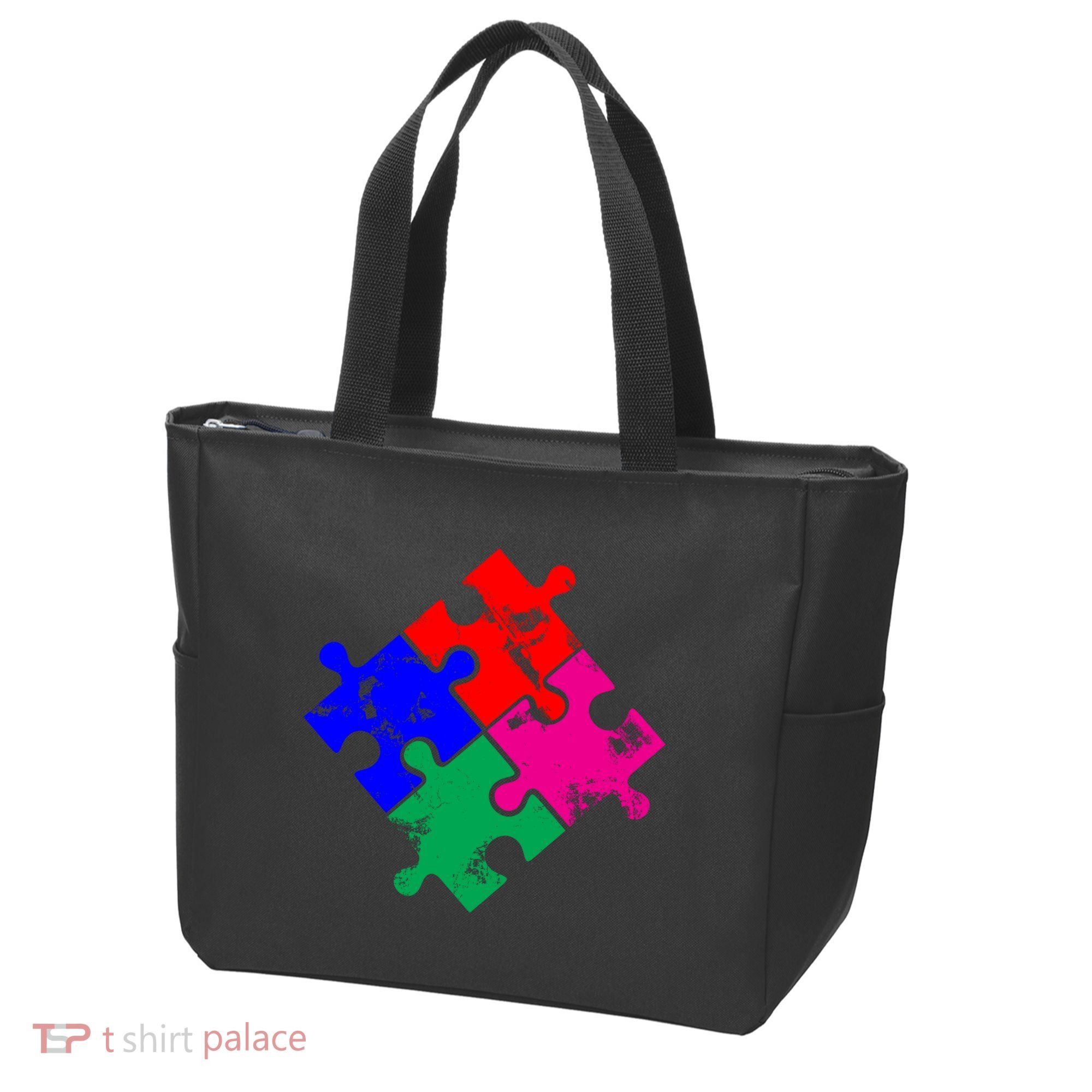Autism Awareness Distressed Puzzle Pieces  Tote Bag