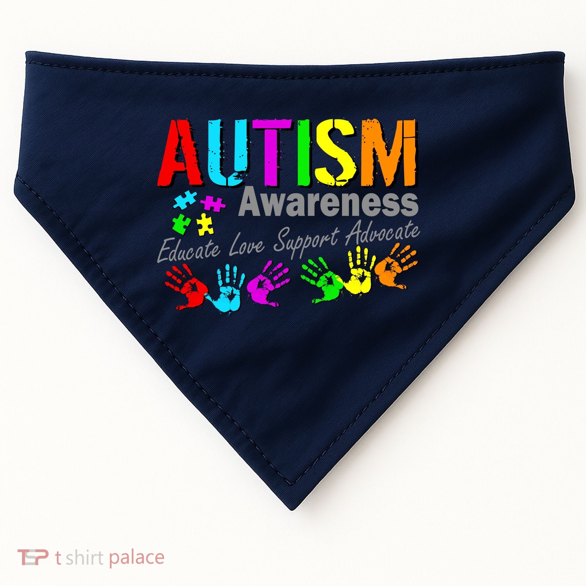 Autism Awareness Educate Love Support Advocate USA-Made Doggie Bandana
