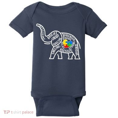 Autism Awareness Elephant  Baby Bodysuit