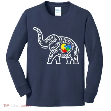 Autism Awareness Elephant  Kids Long Sleeve Shirt