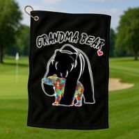 Autism Awareness Grandma Bear Golf Towel thumb 1