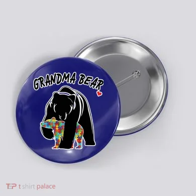 Autism Awareness Grandma Bear Button