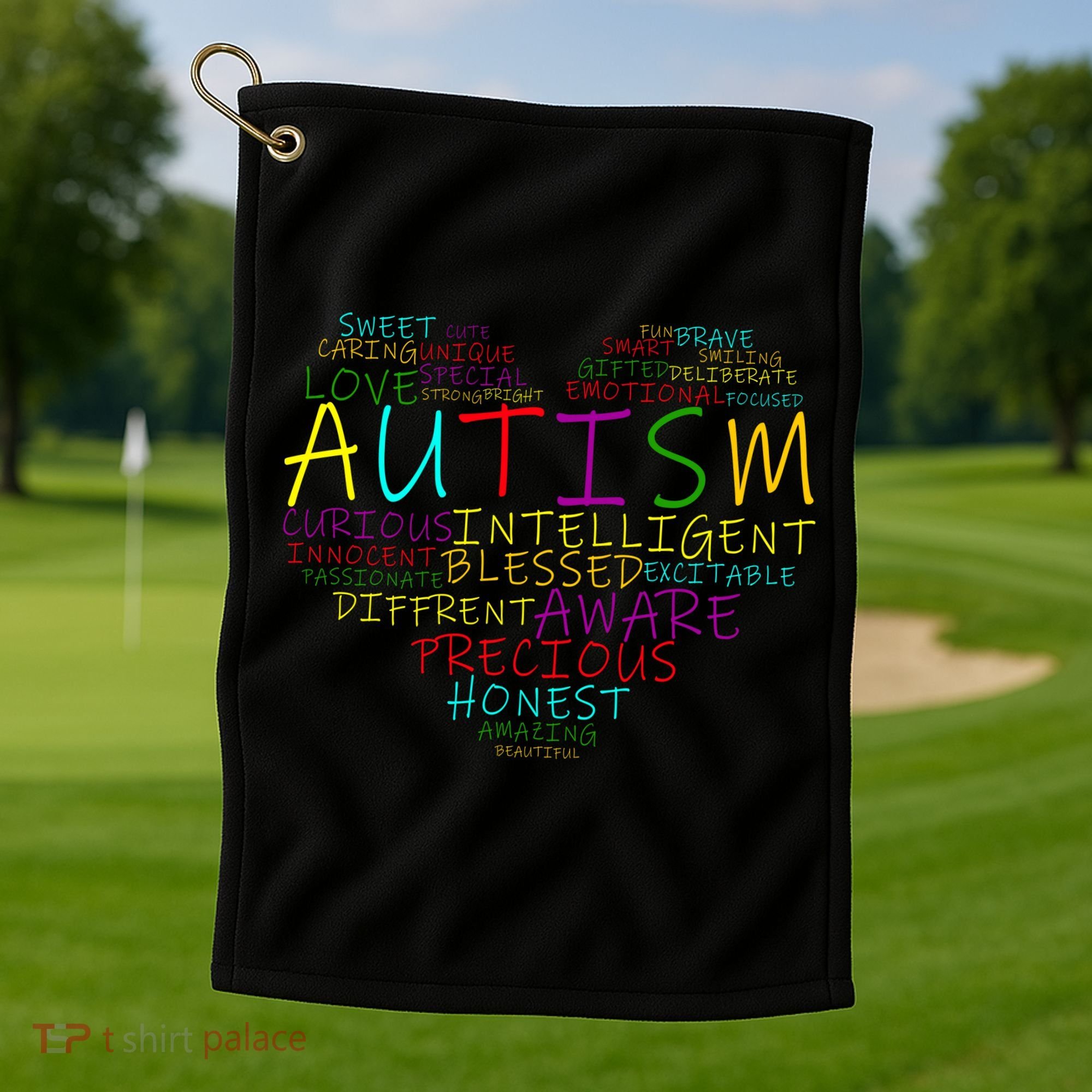 Autism Awareness Heart Words Of Love Golf Towel