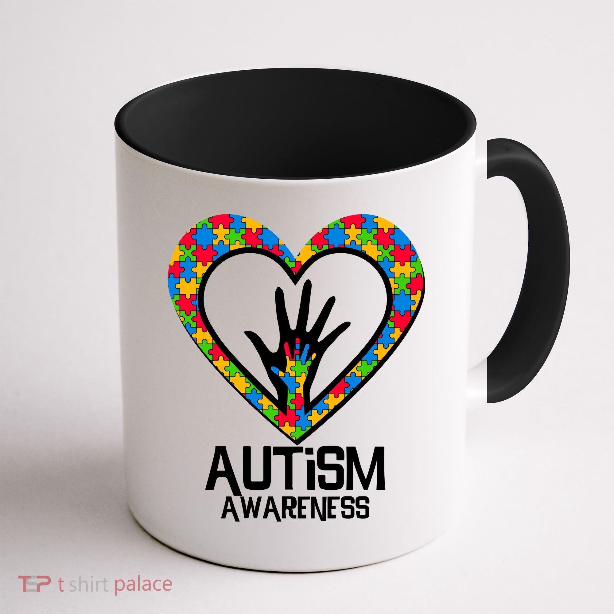 Autism Awareness Holding Hands Heart Puzzle Coffee Mug