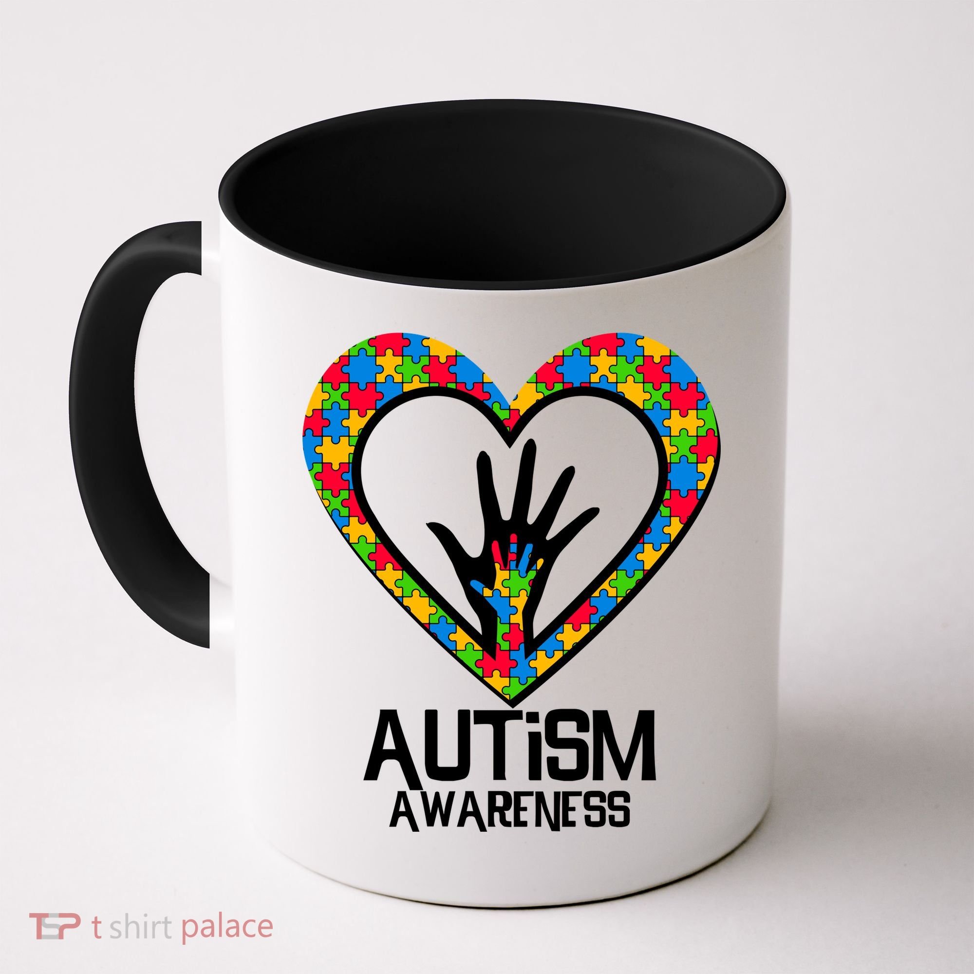 Autism Awareness Holding Hands Heart Puzzle Coffee Mug
