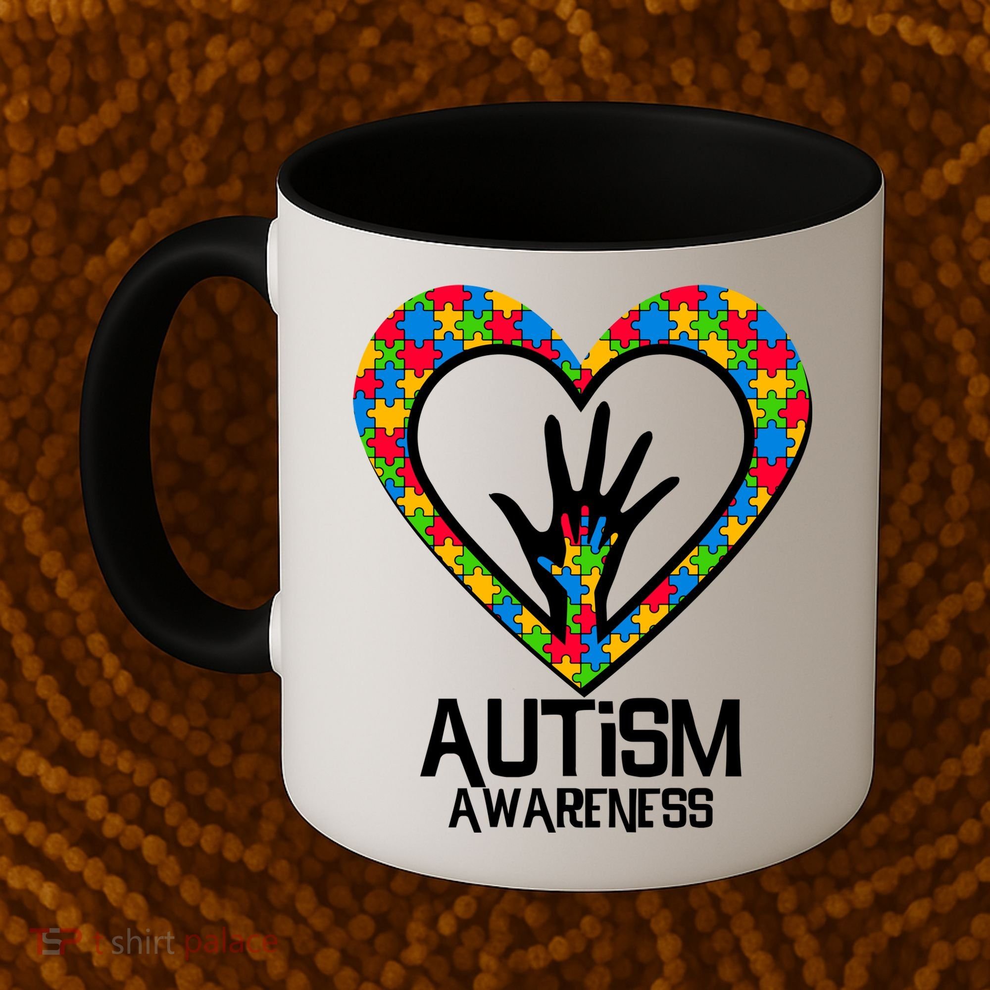 Autism Awareness Holding Hands Heart Puzzle Coffee Mug