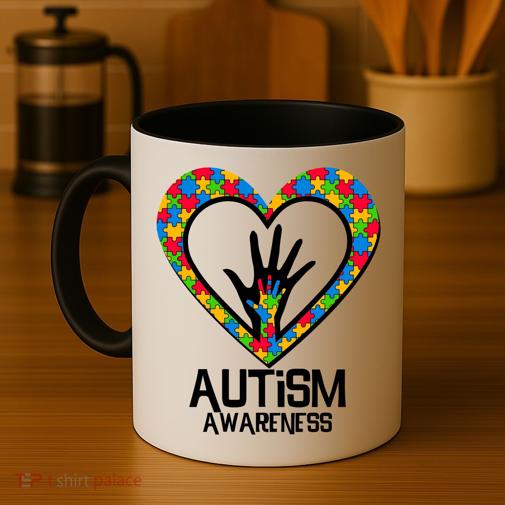 Autism Awareness Holding Hands Heart Puzzle Coffee Mug
