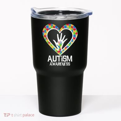 Autism Awareness Holding Hands Heart Puzzle Tumbler