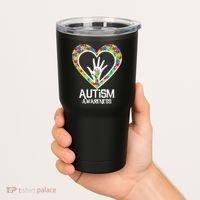 Autism Awareness Holding Hands Heart Puzzle Tumbler thumb 2
