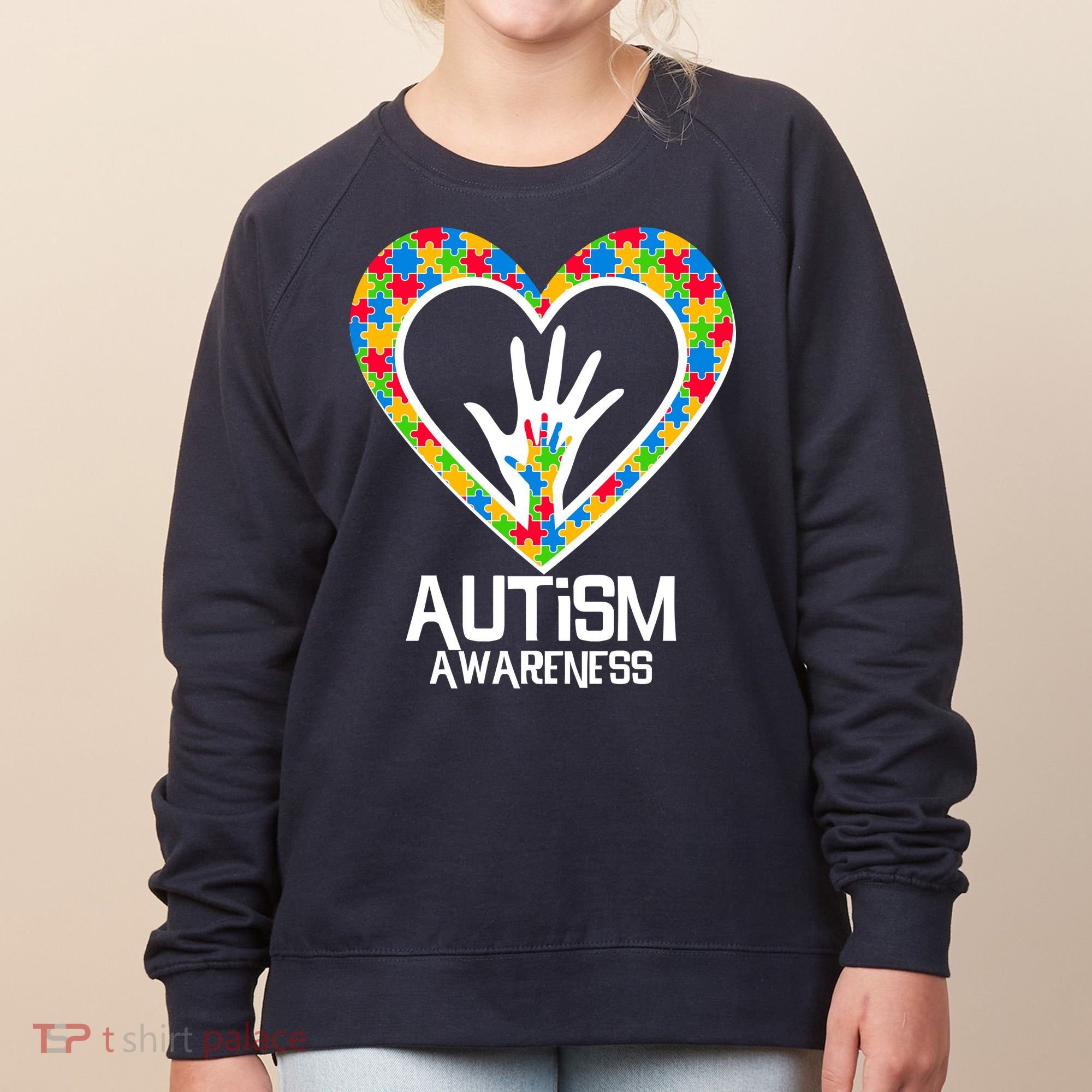 Autism Awareness Holding Hands Heart Puzzle Women's Sweatshirt