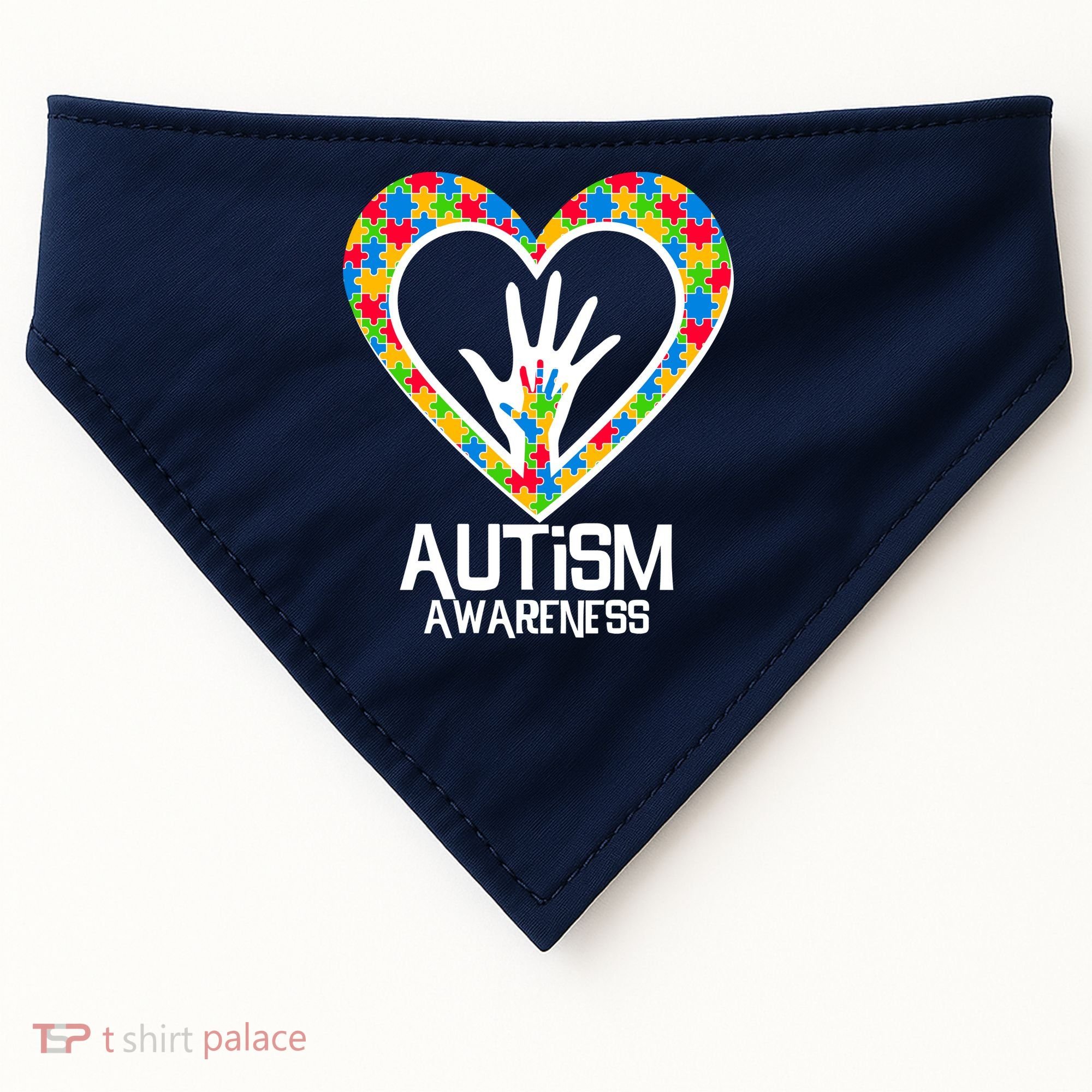 Autism Awareness Holding Hands Heart Puzzle USA-Made Doggie Bandana