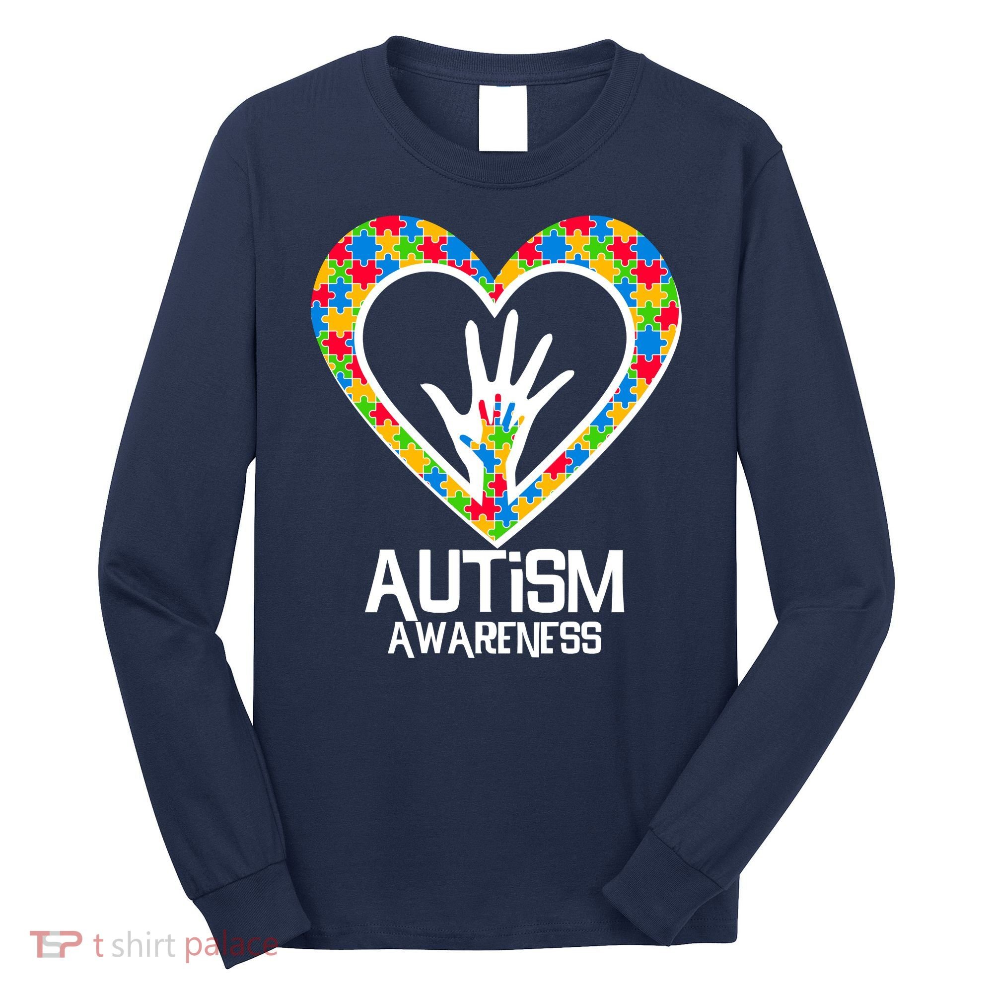 Autism Awareness Holding Hands Heart Puzzle Long Sleeve Shirt