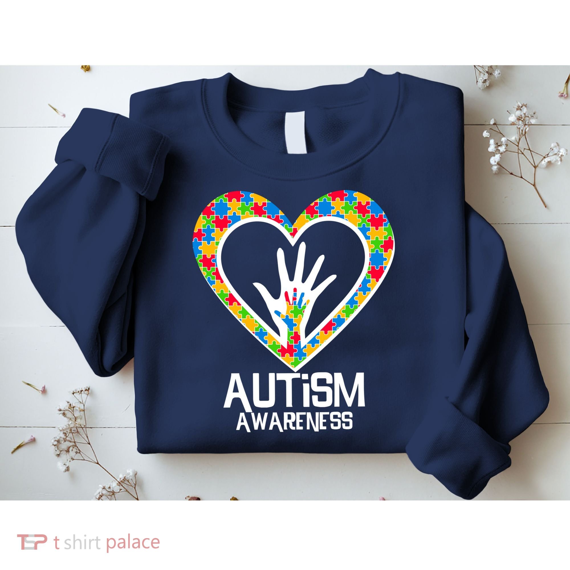 Autism Awareness Holding Hands Heart Puzzle Sweatshirt