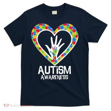 Autism Awareness Holding Hands Heart Puzzle T-Shirt