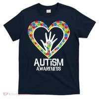 Autism Awareness Holding Hands Heart Puzzle T-Shirt thumb 0