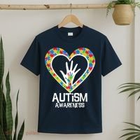 Autism Awareness Holding Hands Heart Puzzle T-Shirt thumb 2