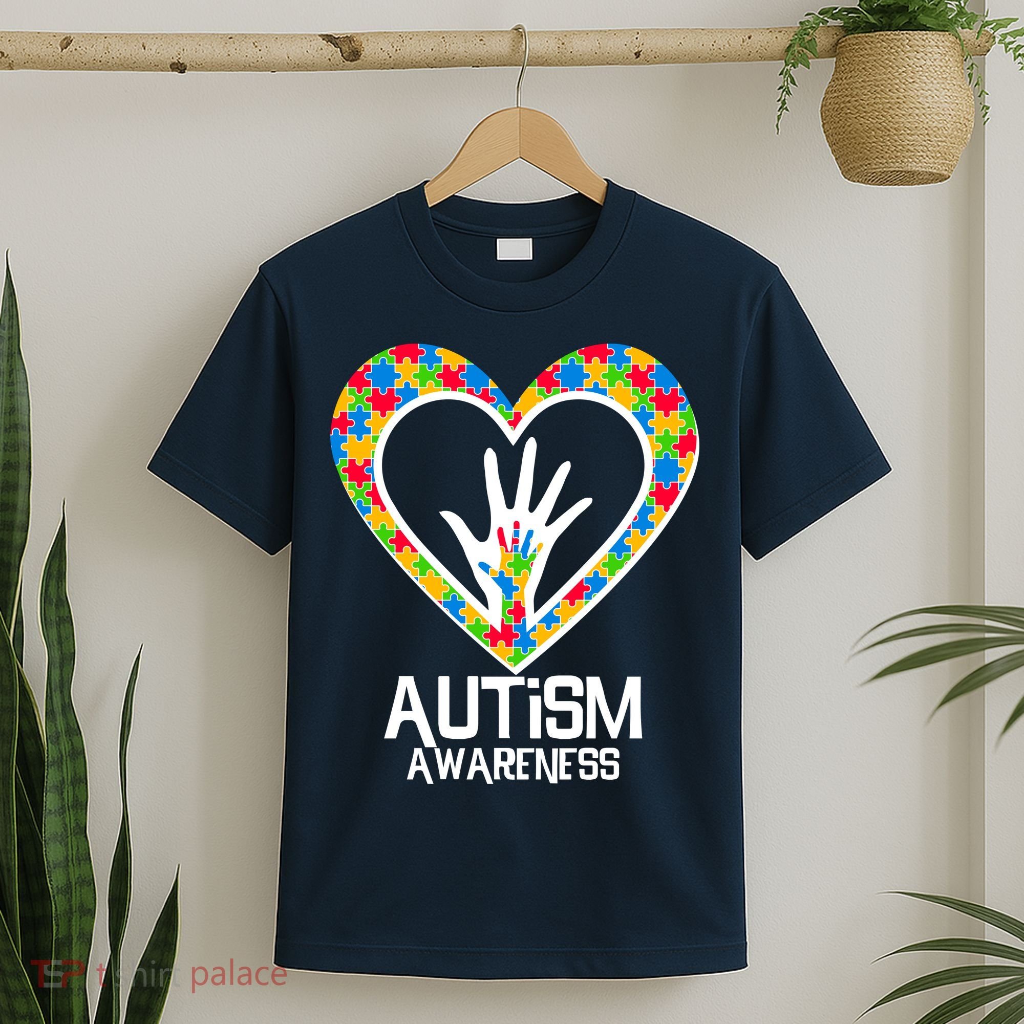 Autism Awareness Holding Hands Heart Puzzle T-Shirt