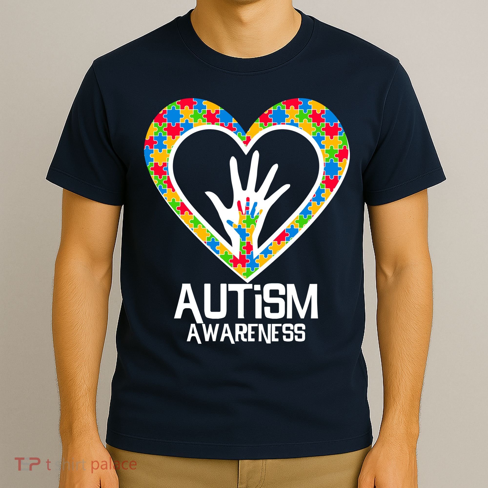 Autism Awareness Holding Hands Heart Puzzle T-Shirt