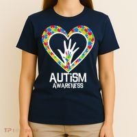 Autism Awareness Holding Hands Heart Puzzle T-Shirt thumb 4