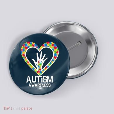 Autism Awareness Holding Hands Heart Puzzle Button