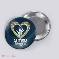 Autism Awareness Holding Hands Heart Puzzle Button thumb 0