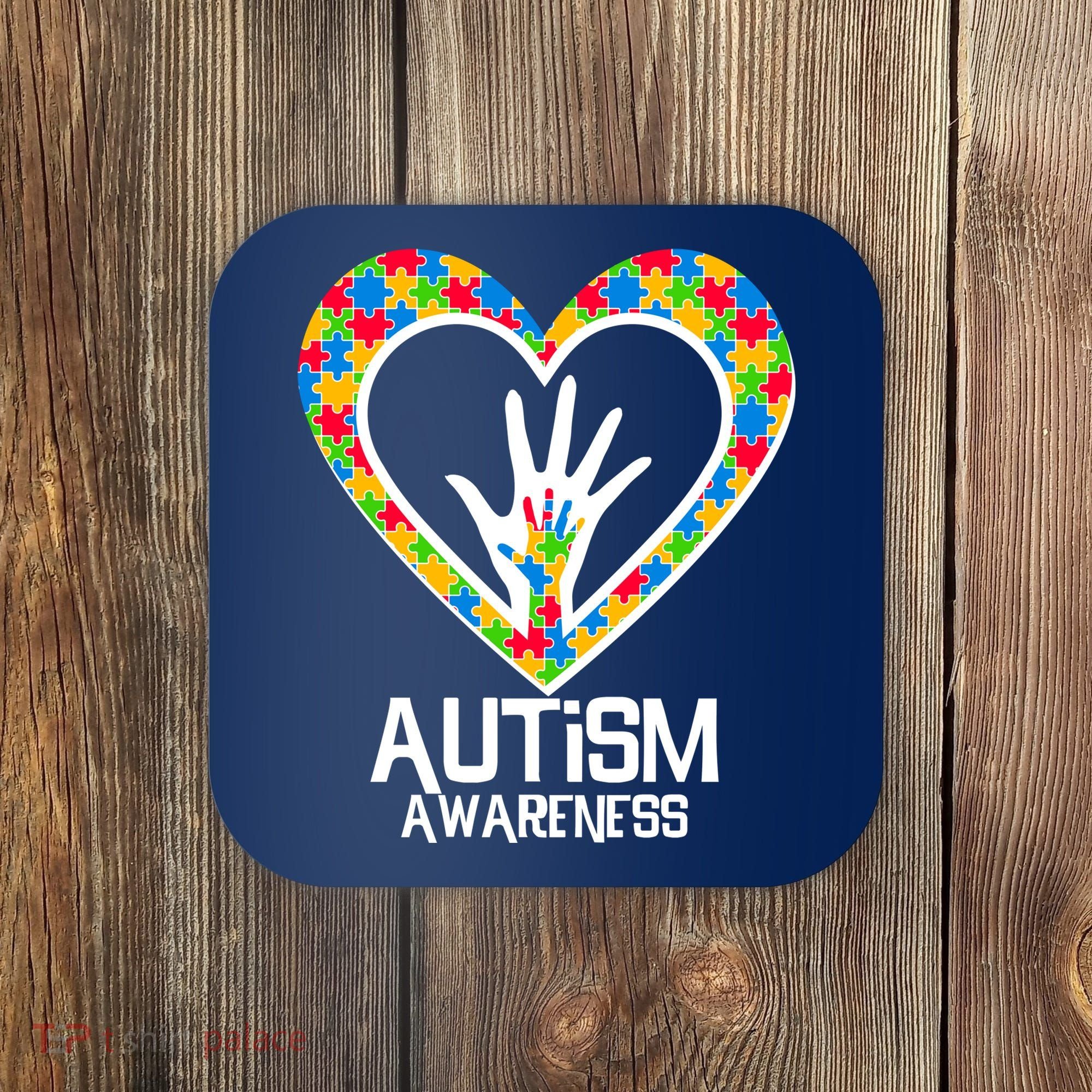 Autism Awareness Holding Hands Heart Puzzle Coaster