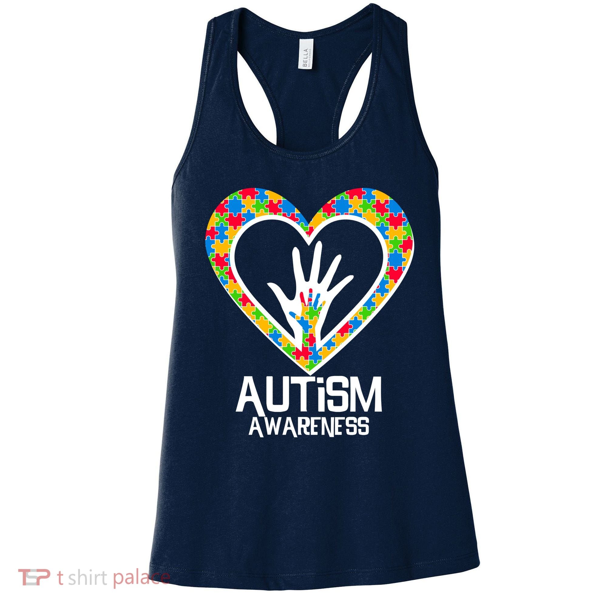 Autism Awareness Holding Hands Heart Puzzle Women's Tank Top