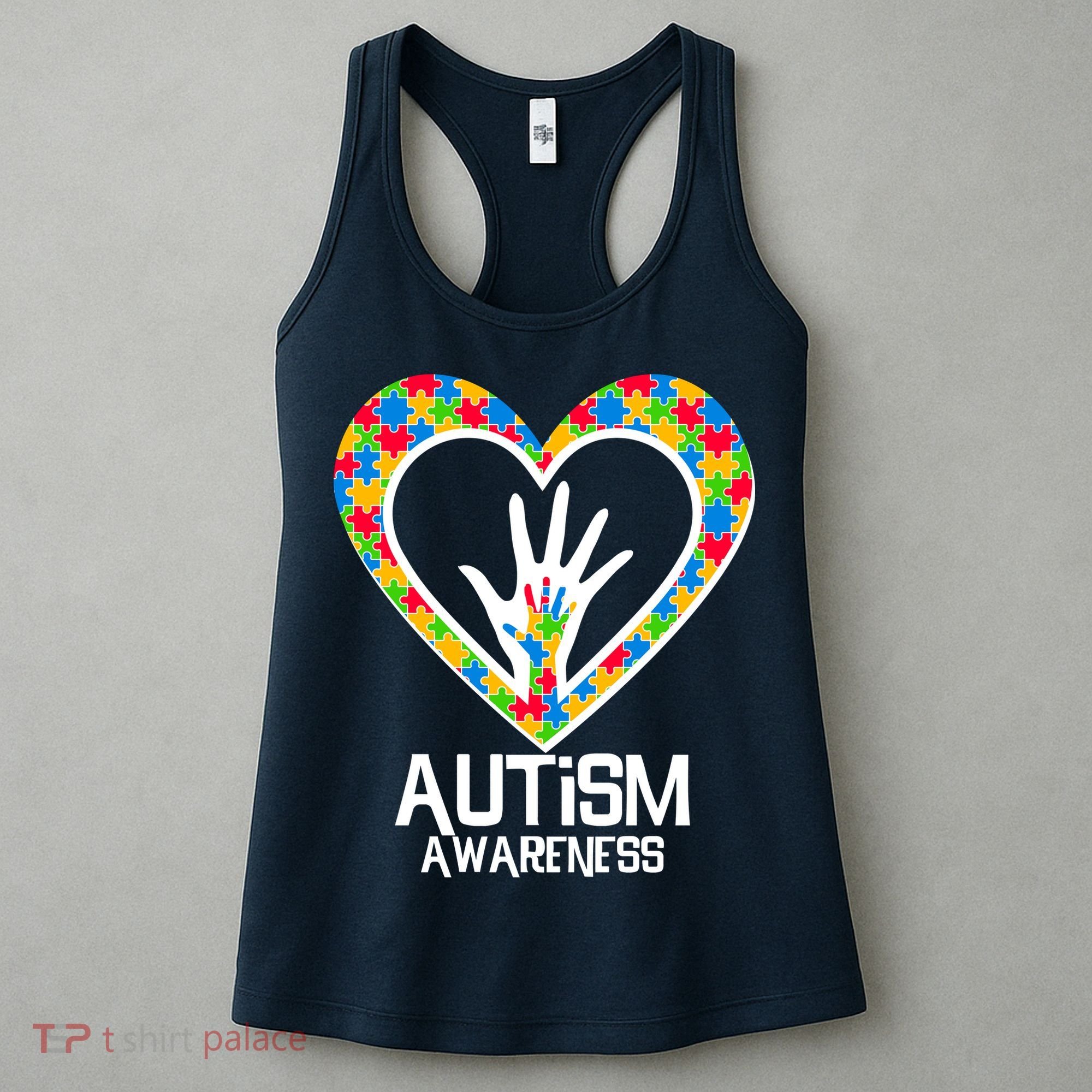 Autism Awareness Holding Hands Heart Puzzle Women's Tank Top